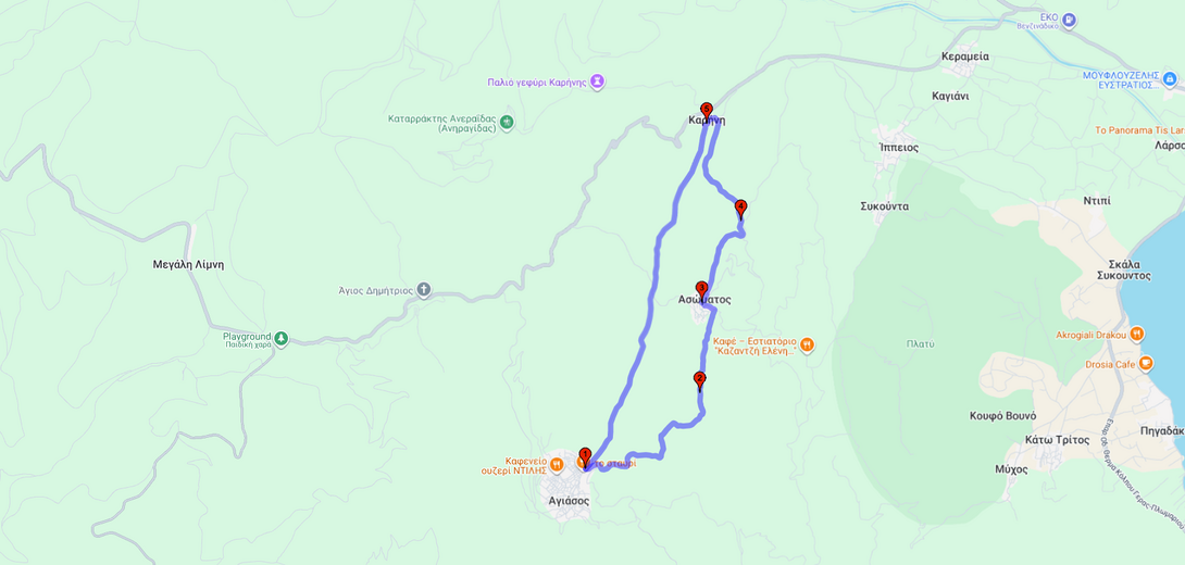 Αγιάσος (Σταυρί) - Πατωμένη - Καρίνη - Νυχτάντα - Ασώματος - Λιάκα - Αγιάσος (Σταυρί)